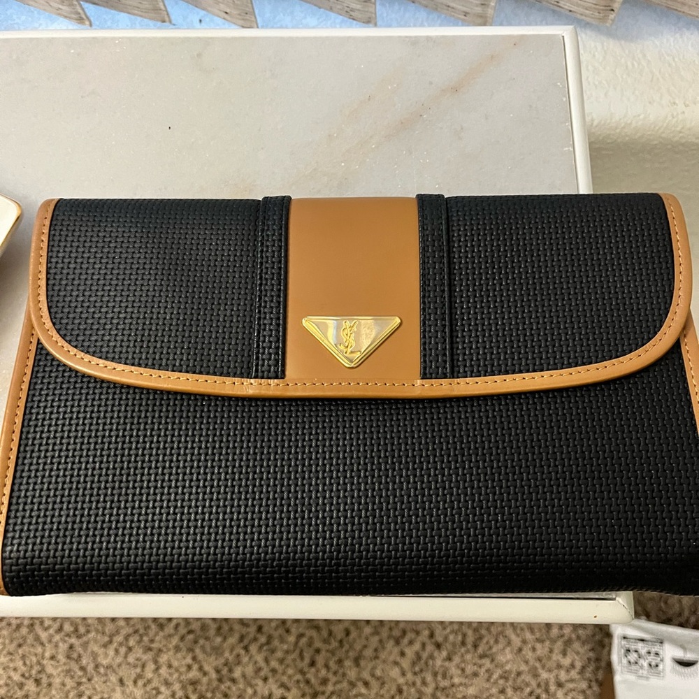 Yves Saint Laurent Black and Tan Clutch
